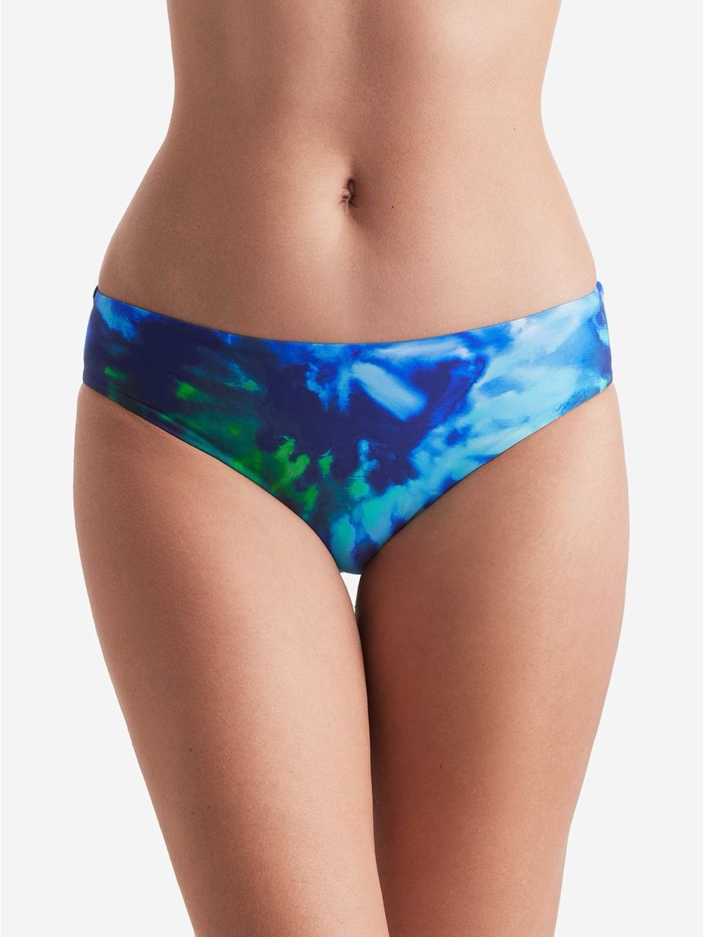 Blue Tie-Dye Bikini Bottoms with Green Accents - Women Swim
